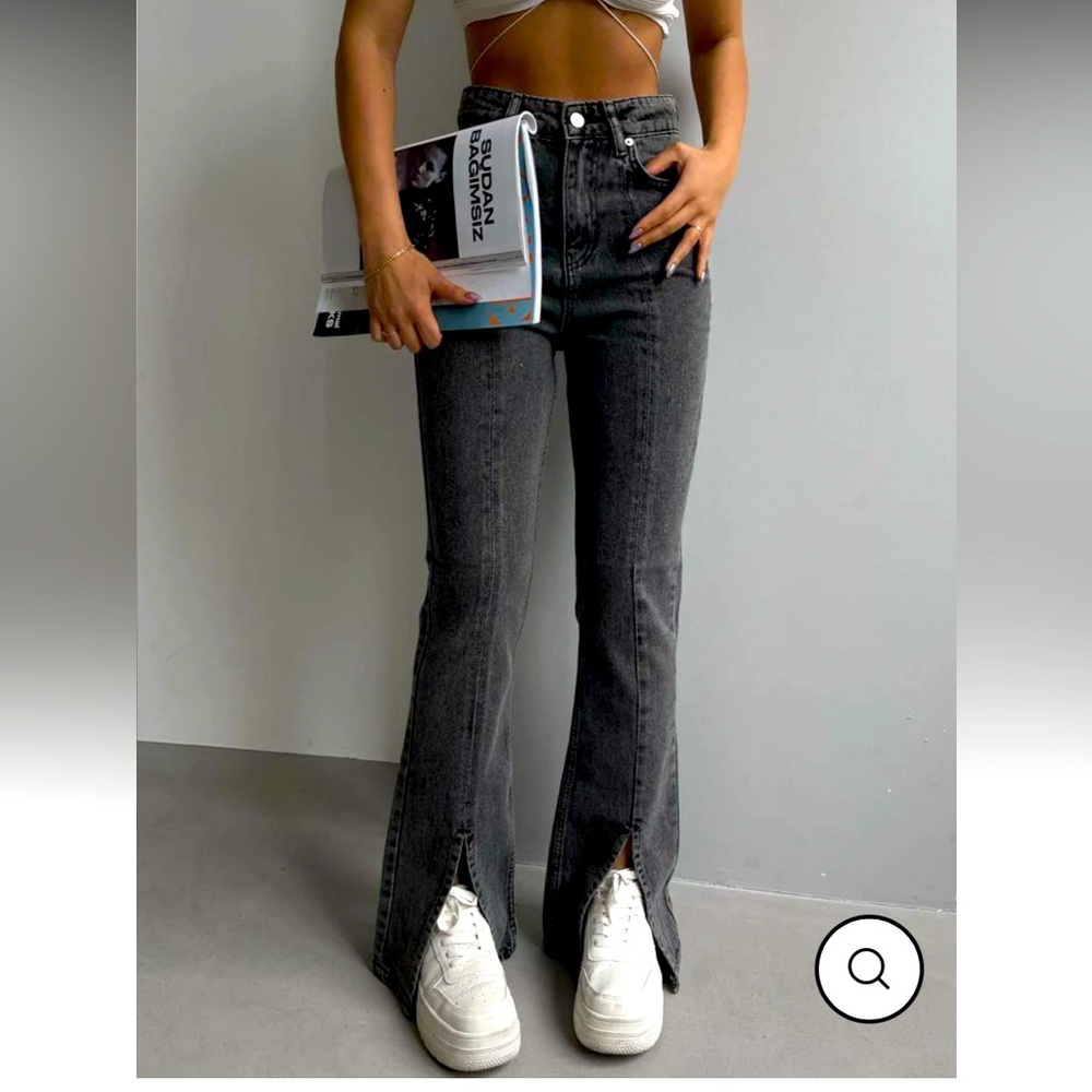 High-Waist Black Split-Hem Bootcut Jeans